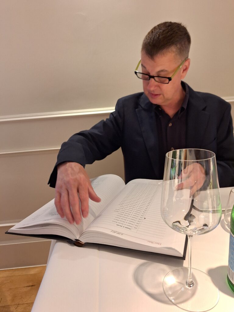 Tom with the wine list at Rekondo, Spain