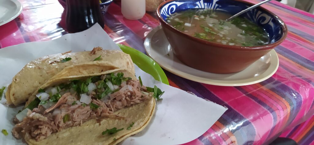 Carnitas and consommé, Morelia